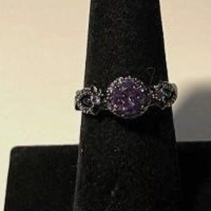 Amethyst Gemstone Fashion Ring w/ Black Band SZ 7.5 NEW